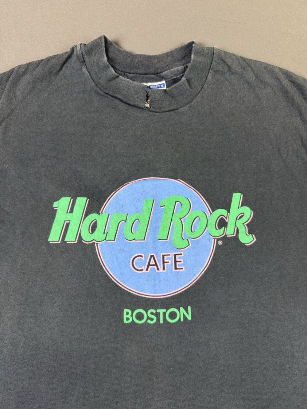 Rare Vintage 90s Hard Rock Cafe Boston Art Sun Fade Black Large Promo Tee - Picture 3 of 8